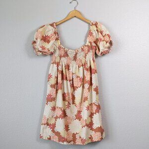 FAHERTY Ramona Floral Puff Sleeve Smocked Mini Dress SZ M
